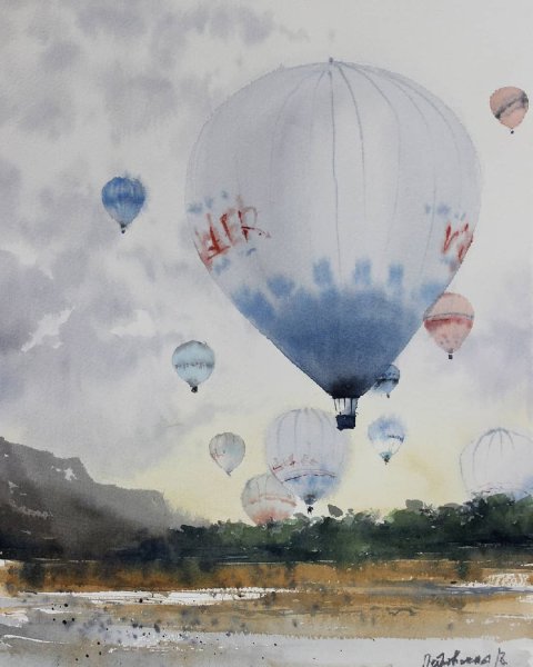 Воздушный шар Каппадокия картина акварель