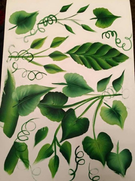 Листья акриловыми красками