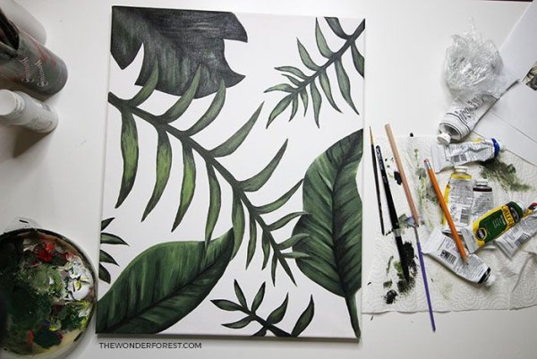 Листья акриловыми красками