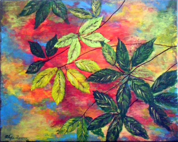 Листья акриловыми красками