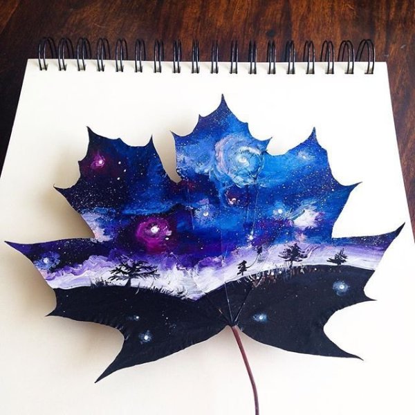 Рисование на листьях акрилом