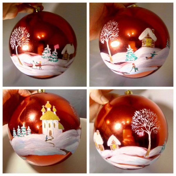 Новогодние шары акриловыми красками