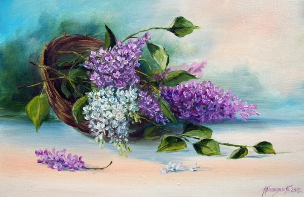 Ветка сирени живопись