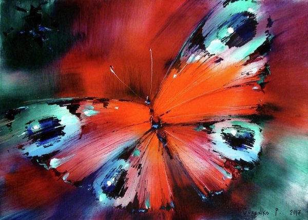 Бабочки маслом на холсте