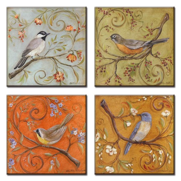 Птицы на стене акриловыми красками