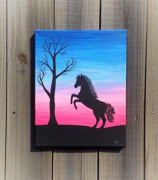 Лошадь на холсте акриловыми красками