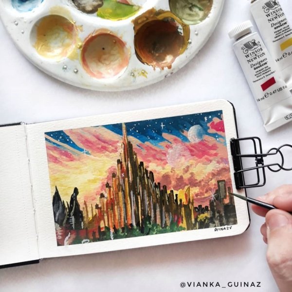 Пейзажи акрилом в скетчбуке