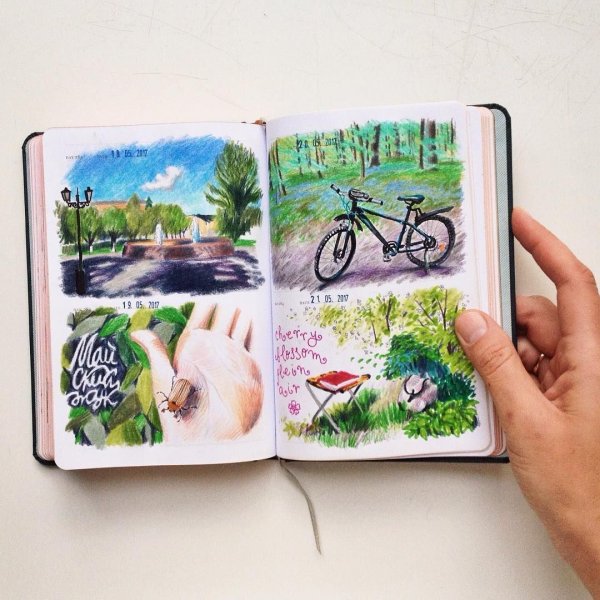 Пейзажи в скетчбуке цветными карандашами