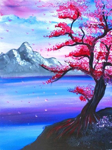 Дерево Сакуры красками