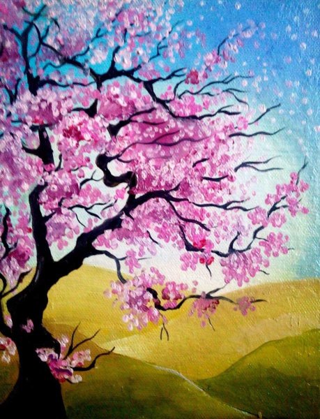 Дерево Сакуры гуашью