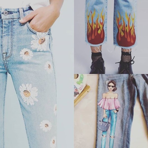 Роспись на джинсах современной