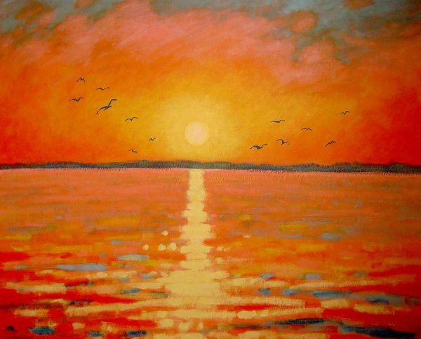 Закат на море акрилом