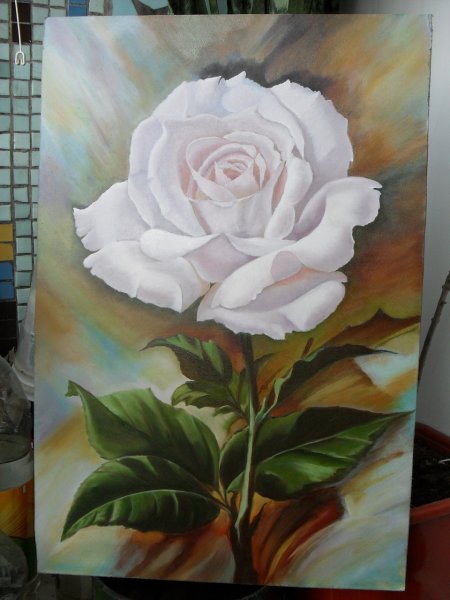 Белые розы гуашью