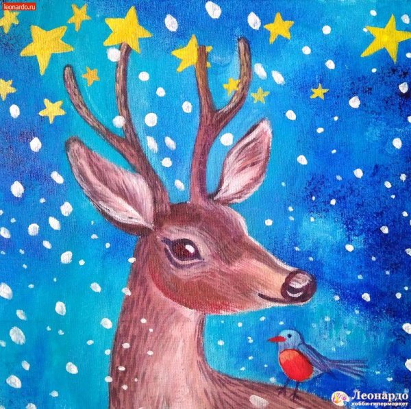 Новогодний олень акрилом