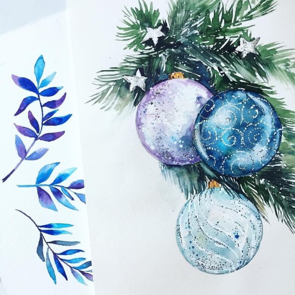 Новогодние открытки акварелью