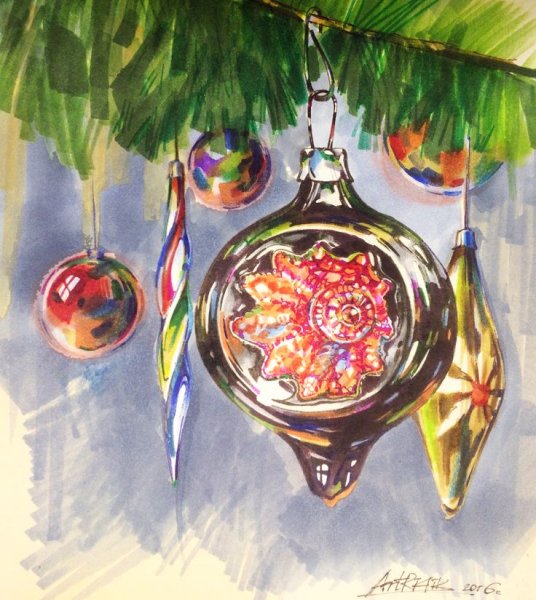 Елочные игрушки в живописи