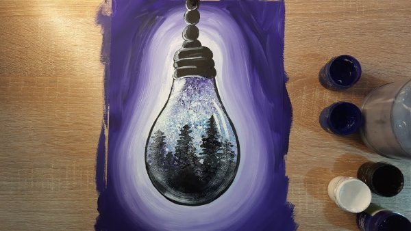 Рисунки на лампочках гуашью