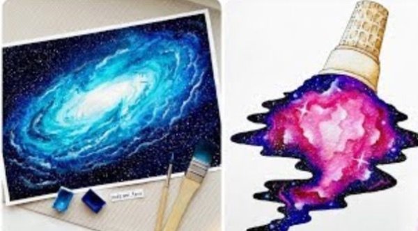 Космос акварелью и маркером