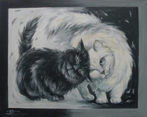 Картина акрилом на холсте кошка черная