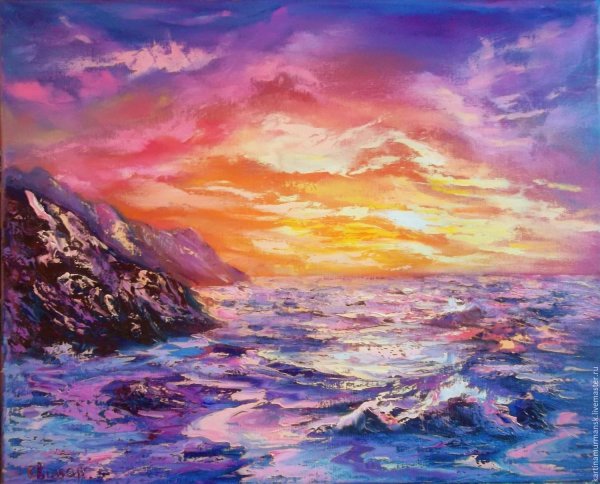 Пейзаж маслом на холсте закат