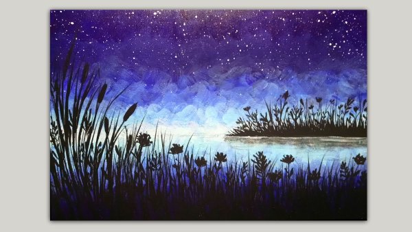 Ночной пейзаж акриловыми красками