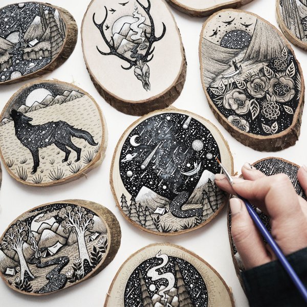 Роспись на спиле дерева