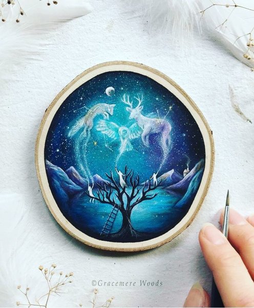 Рисование на спиле дерева акрилом