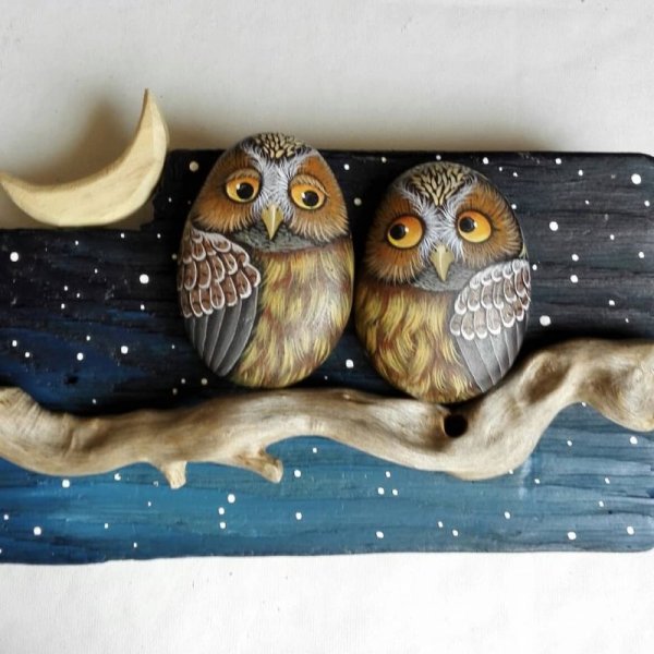 Панно на спиле дерева Совушки