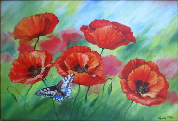 Маки луговые акрил