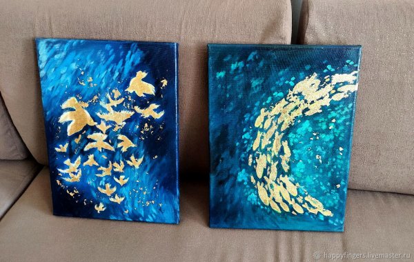 Золотые рыбки поталью картина