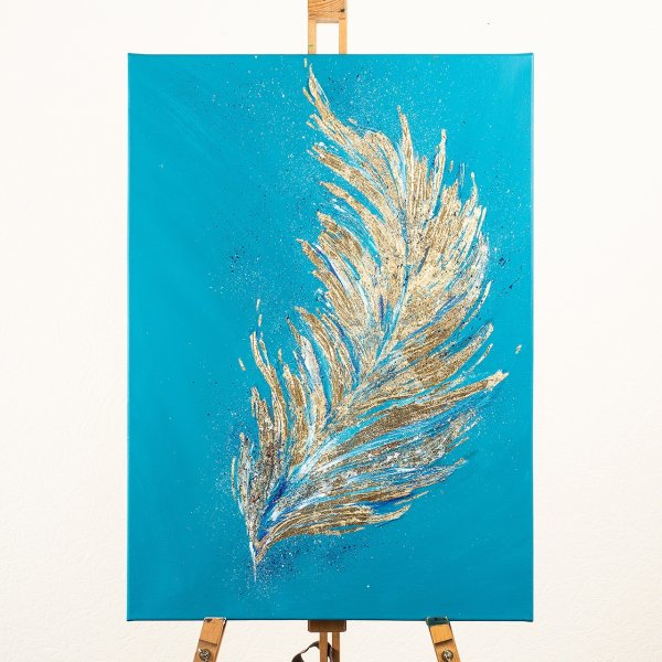 Золотое перо поталью и текстурной пастой