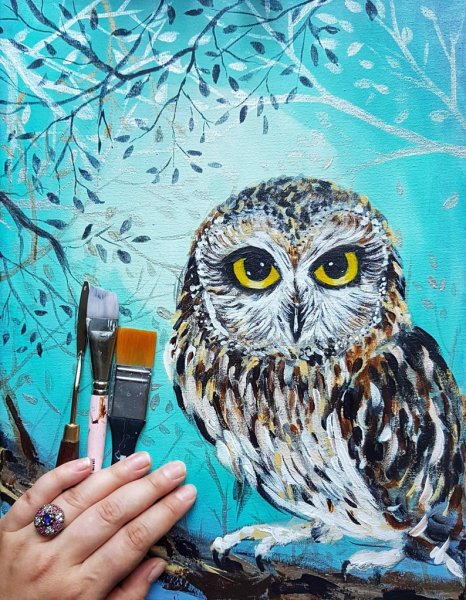 Сова акрилом на холсте