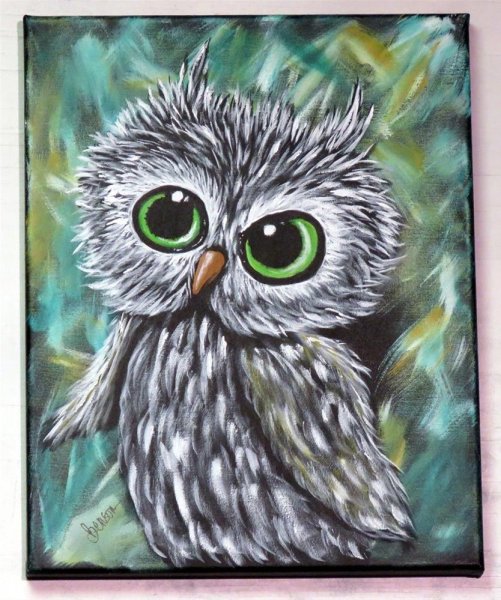 Сова ушастая акрилом на холсте