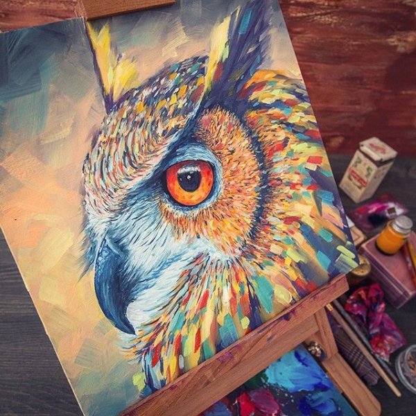Сова акриловыми красками