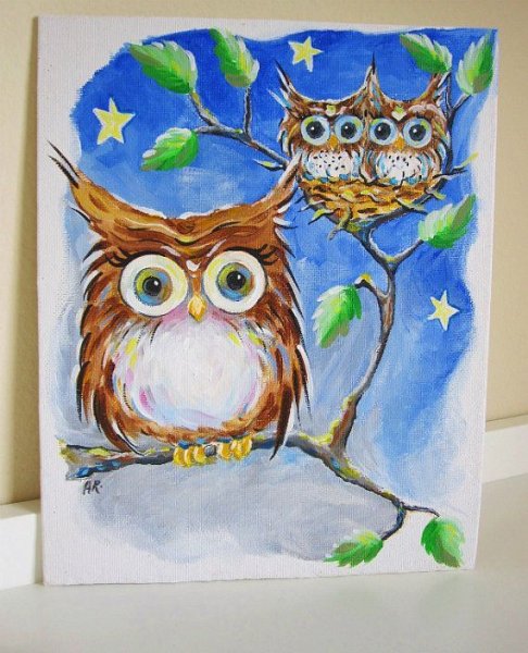 Сова красками для ребенка