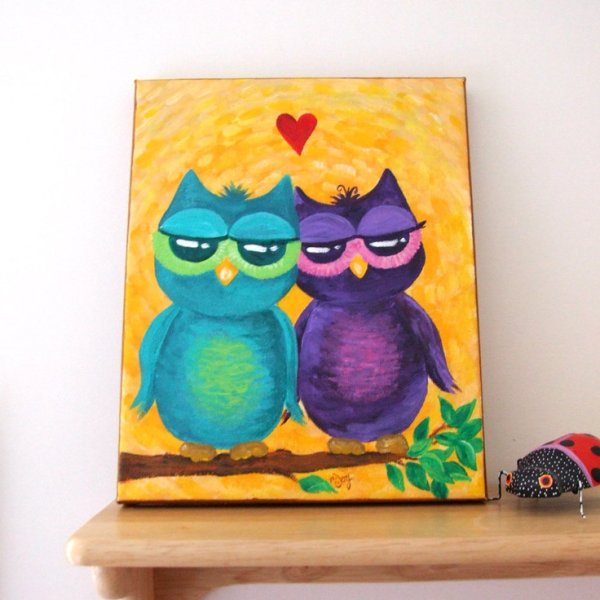 Совушка акрилом на холсте