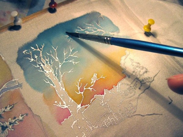 Рисование акварелью по ткани