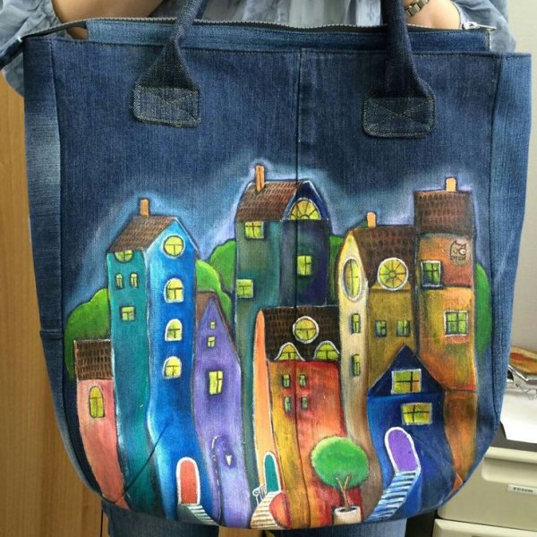 Сумки с домиками из джинс