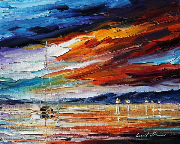 Рисование заката мастихином