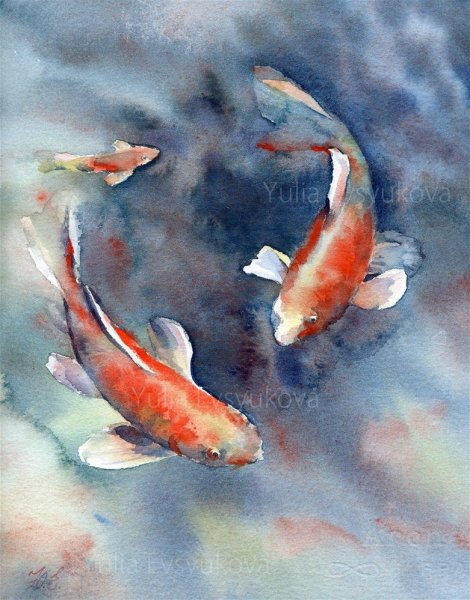 Японские карпы кои в живописи