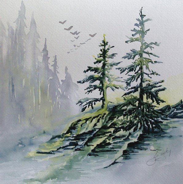 Елка акварель