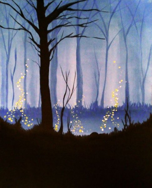 Ночной лес красками