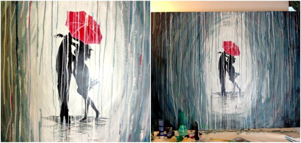 Дождь акриловыми красками