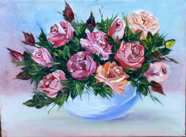 Розы акрилом на холсте для начинающих