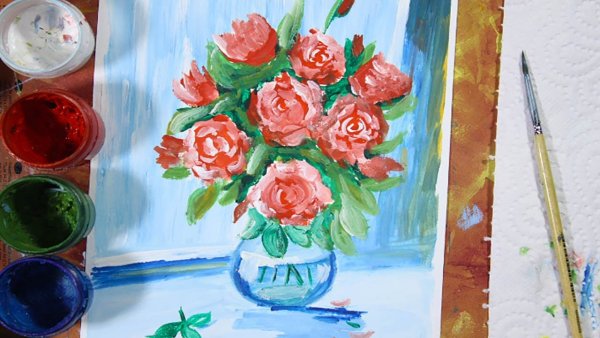 Букет роз гуашью