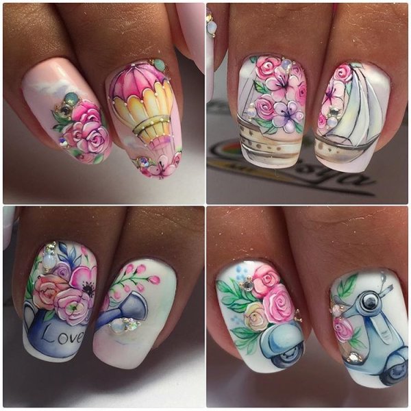 Летний маникюр с росписью