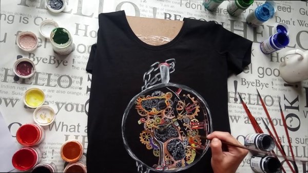 Стимпанк роспись на ткани акрилом