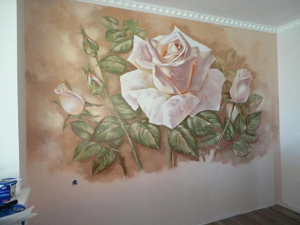 Розы на стене нарисованные