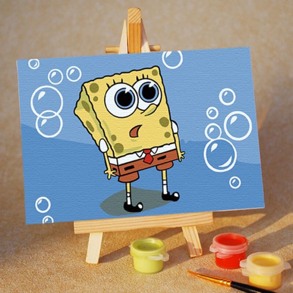 Губка Боб на холсте акриловыми красками