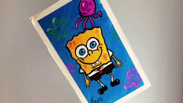Спанч Боб акварелью